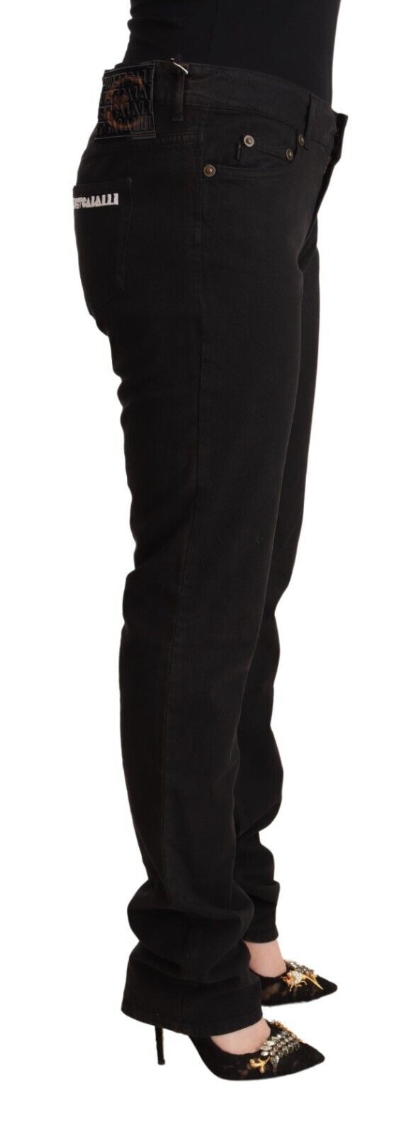 Just Cavalli Sleek Mid-Waist Slim Fit Black Jeans