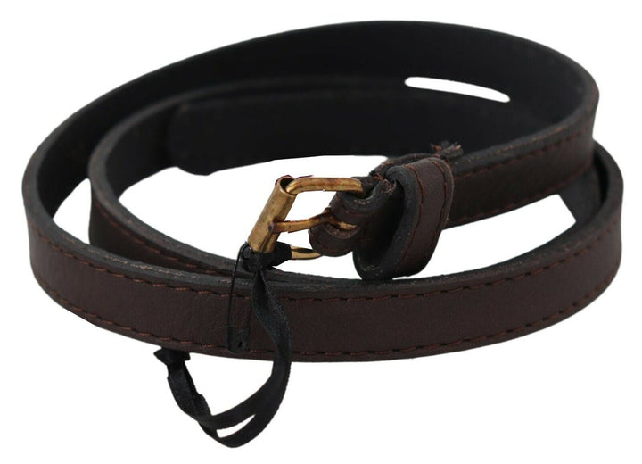 MILA SCHÖN Elegant Brown Leather Fashion Belt with Gold-Tone Buckle