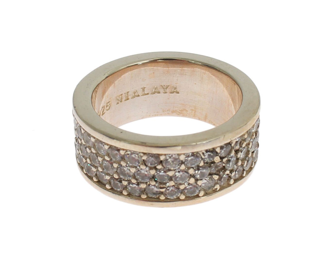 Nialaya Glamorous Silver CZ Crystal Embellished Ring