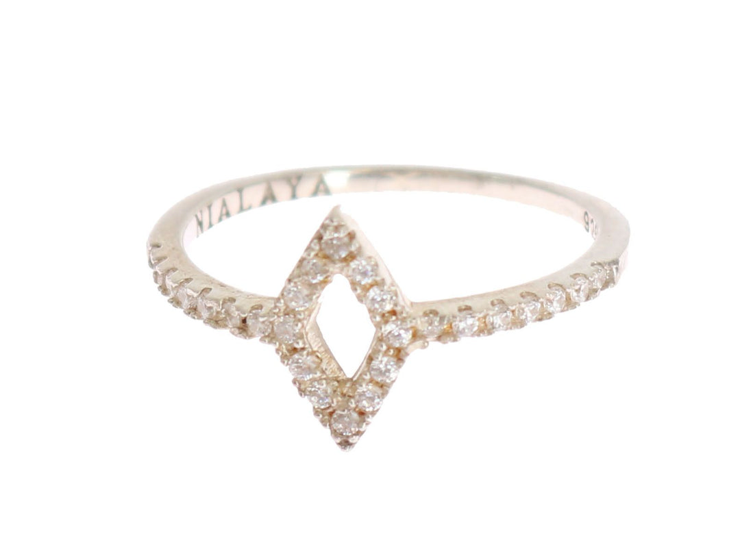Nialaya Elegant Silver CZ Crystal Studded Ring