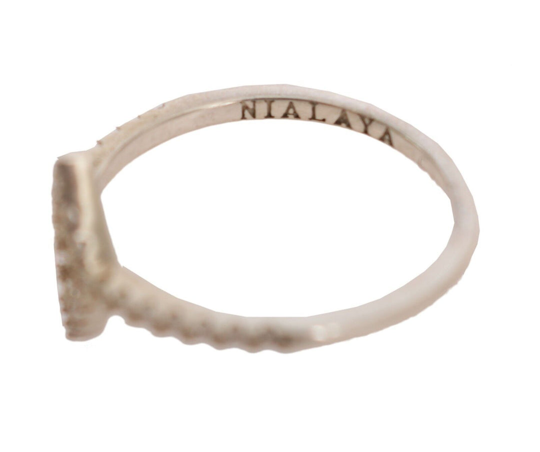 Nialaya Elegant Silver CZ Crystal Studded Ring