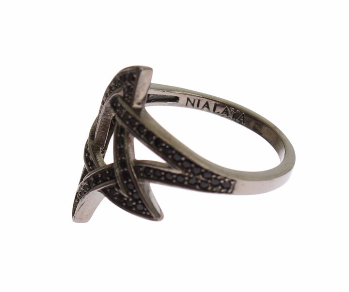 Nialaya Chic Black Rhodium Silver CZ Crystal Ring