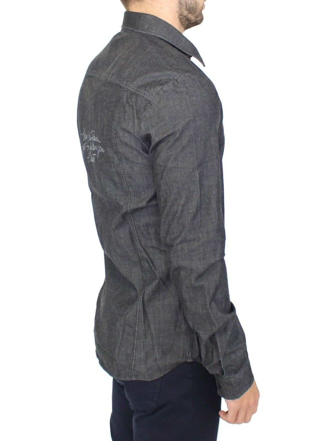 Ermanno Scervino Elegant Gray Stretch Denim Casual Shirt