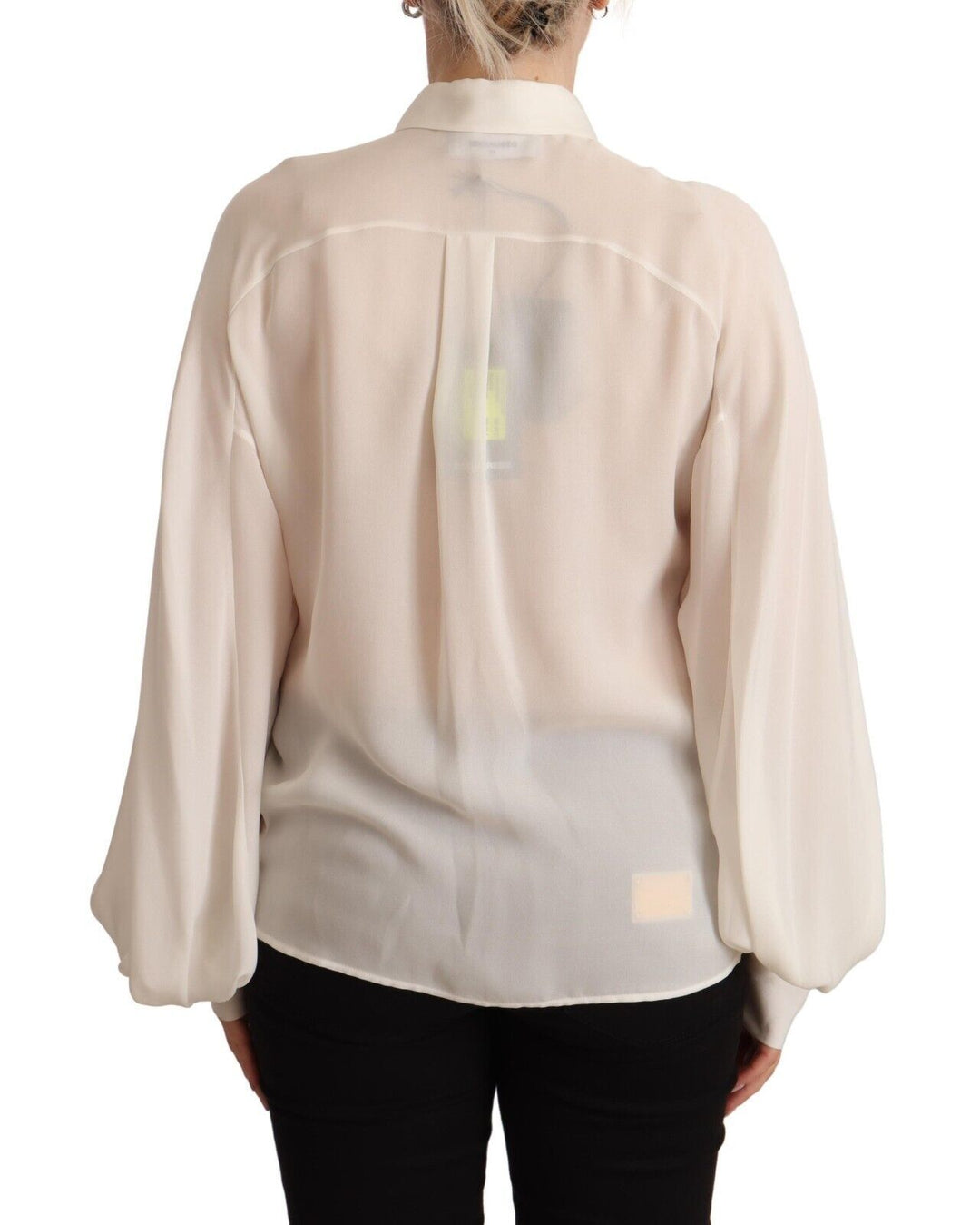 Dsquared² Off White Silk Long Sleeves Collared Blouse Top