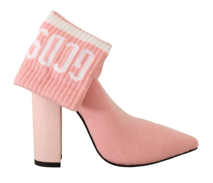 GCDS Chic Pink Suede Ankle Boots with Logo Socks