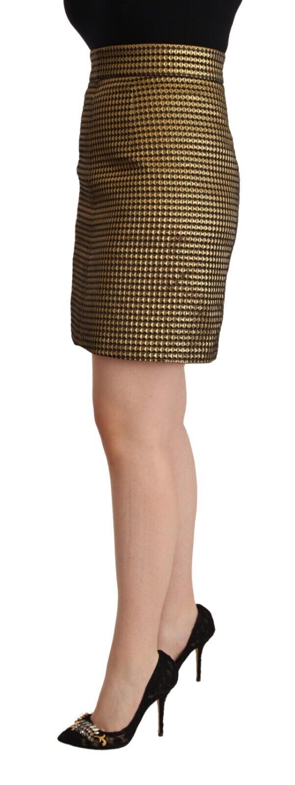 Boutique Moschino Elegant High-Waisted Gold-Black Skirt