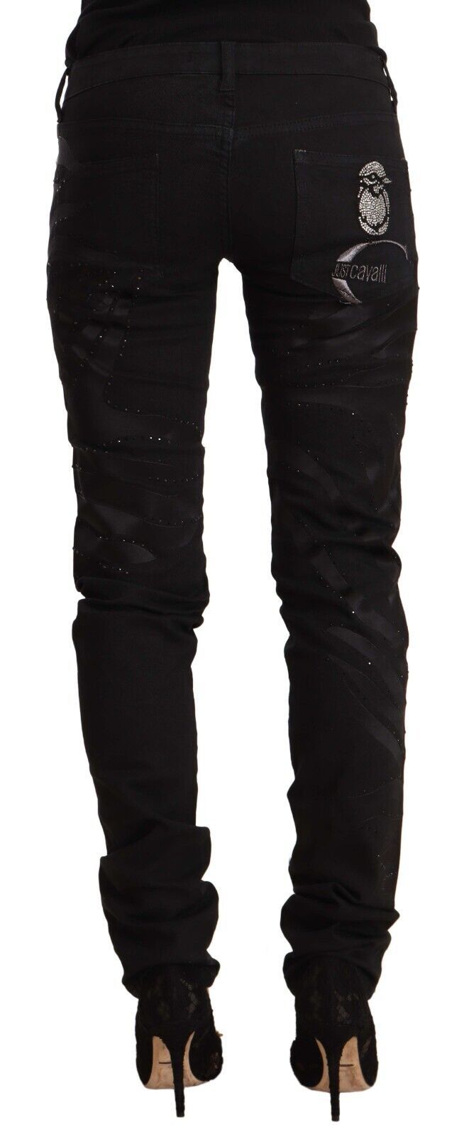 Just Cavalli Elegant Black Slim Fit Embellished Jeans