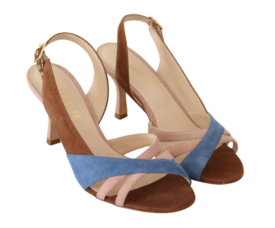 GIA COUTURE Chic Multicolor Suede Slingback Heel Sandals