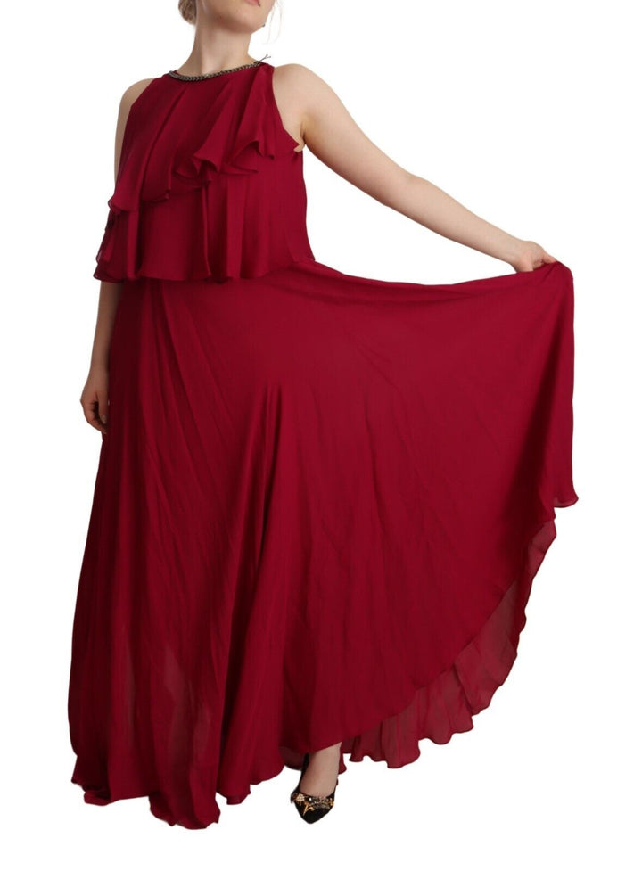 PLEIN SUD Elegant Silk Sleeveless Ruffled Maxi Dress