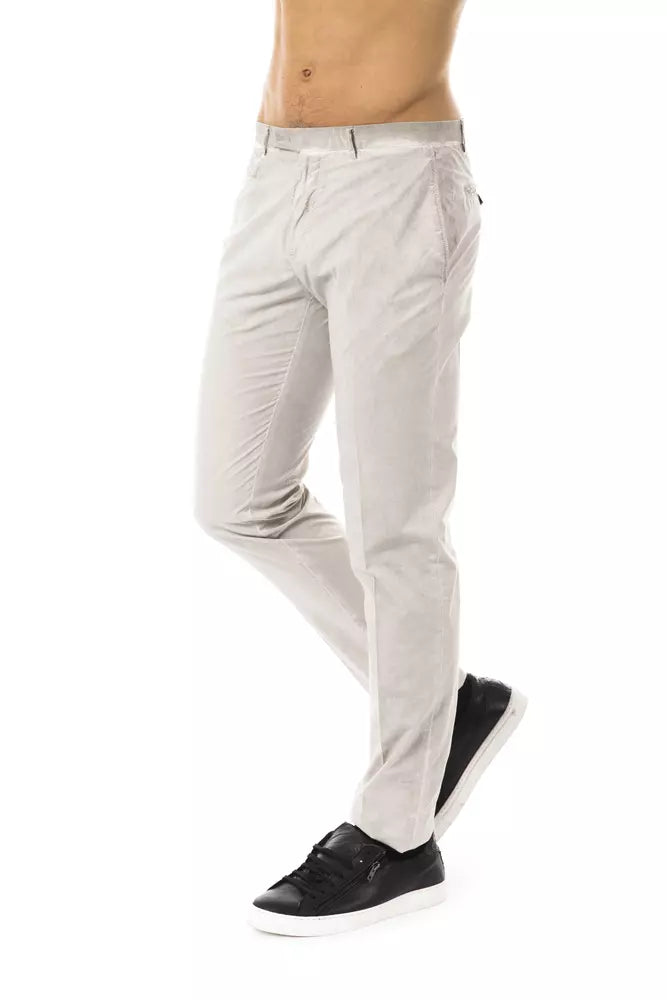 Uominitaliani Sleek Gray Casual Fit Cotton Pants for Men