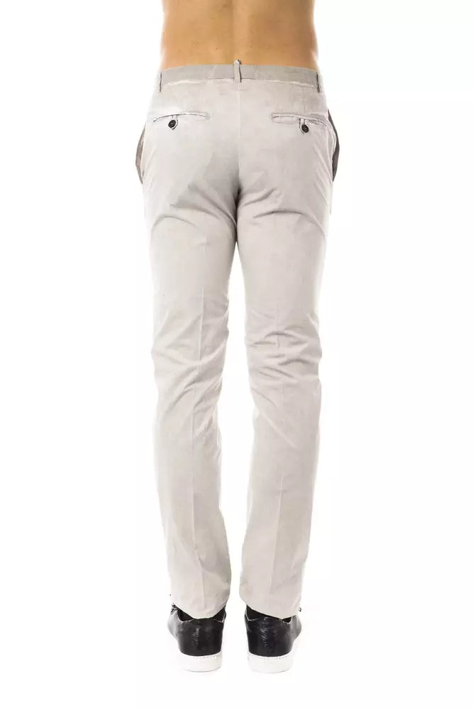 Uominitaliani Sleek Gray Casual Fit Cotton Pants for Men