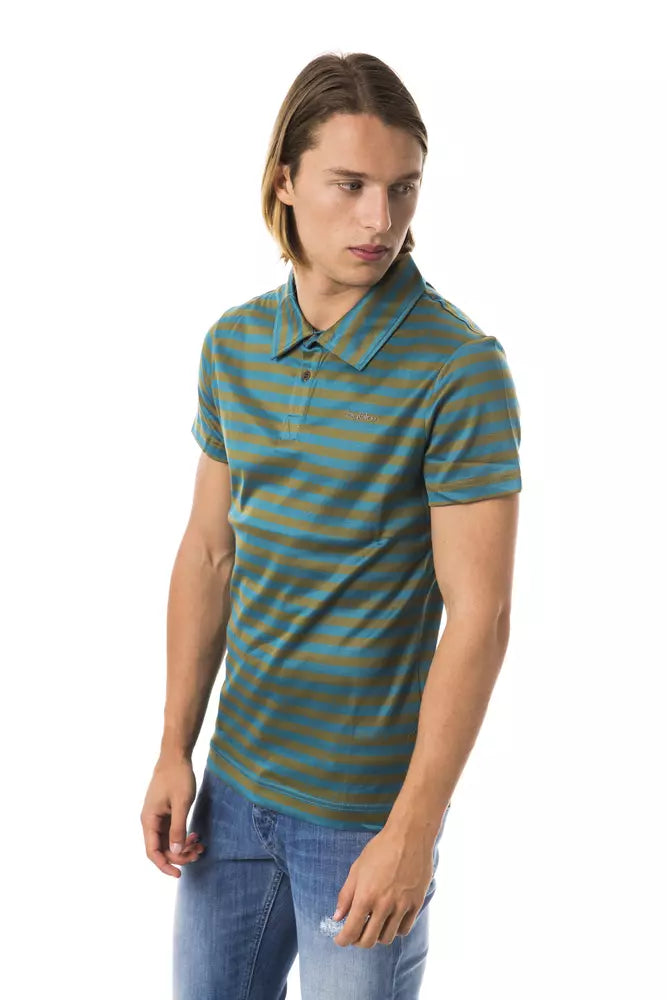 BYBLOS Green Striped Cotton Polo with Chest Embroidery