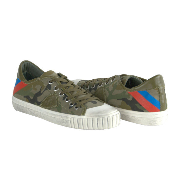 Philippe Model Gare L U Bandes Camou Vert Leather Sneakers
