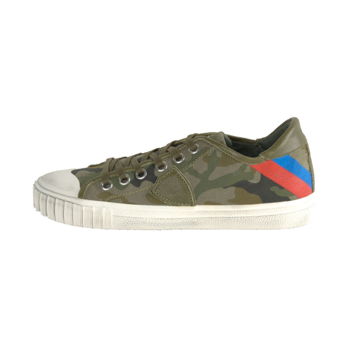 Philippe Model Gare L U Bandes Camou Vert Leather Sneakers