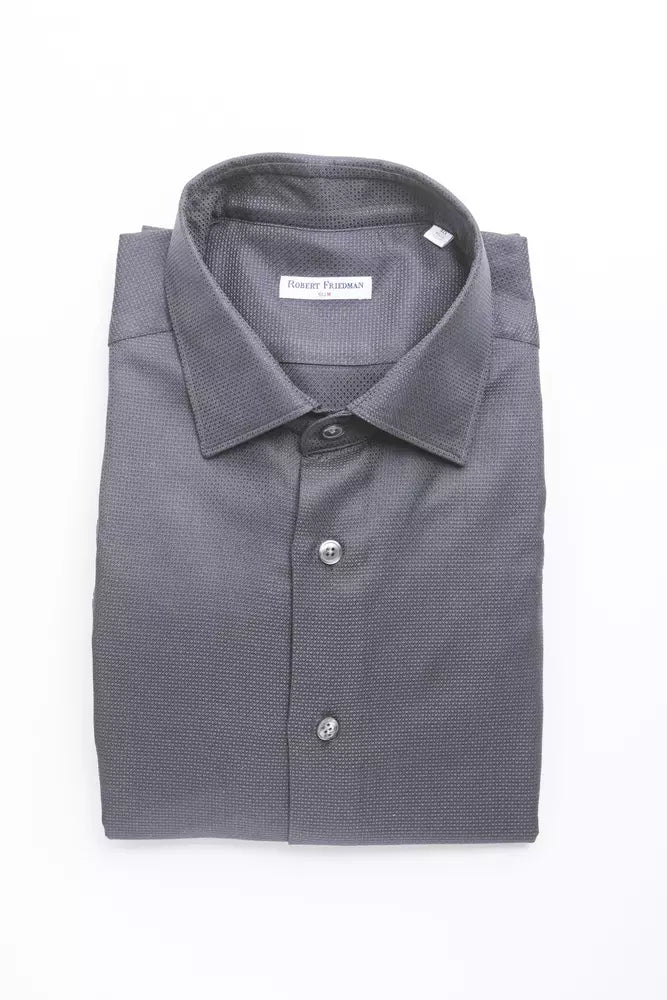Robert Friedman Elegant Medium Slim Collar Men's Blue Shirt