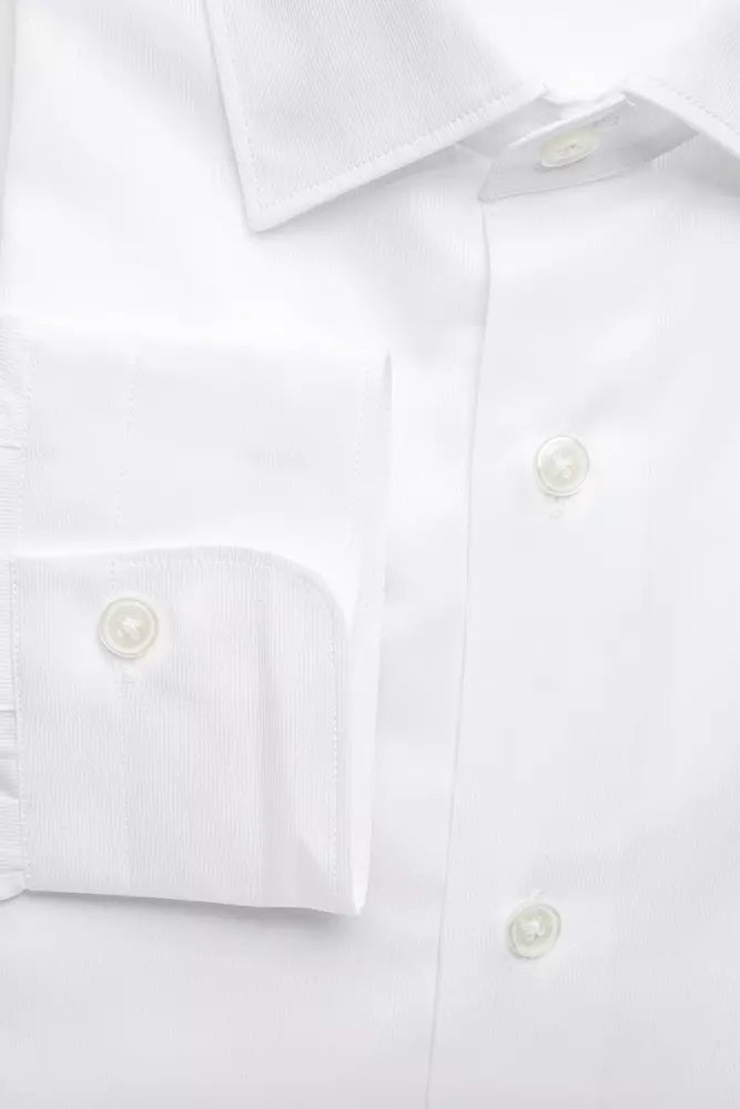 Robert Friedman Elegant White Cotton Slim Collar Shirt