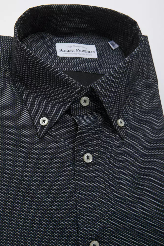 Robert Friedman Elegant Black Cotton Button-Down Shirt