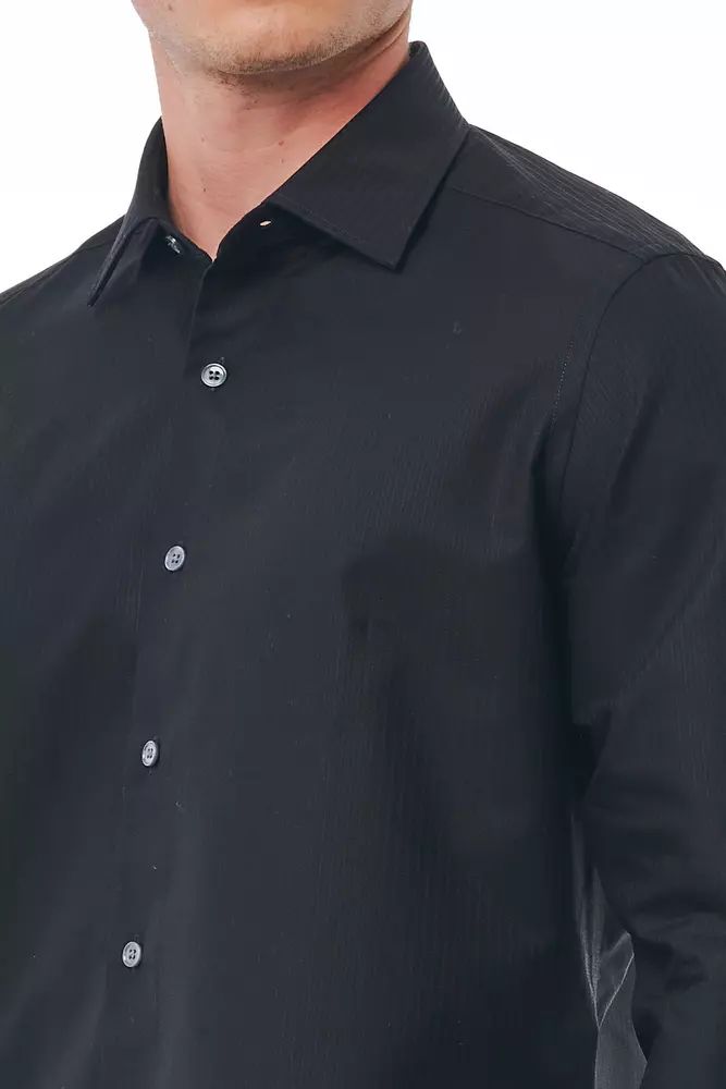 Bagutta Elegant Black Cotton Italian Collar Shirt