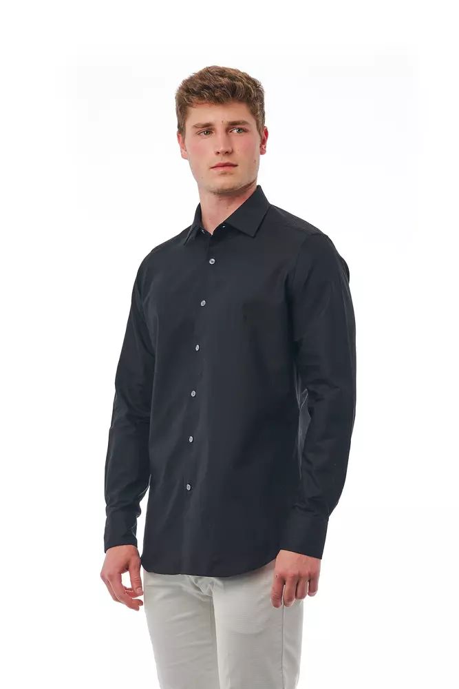 Bagutta Elegant Black Cotton Italian Collar Shirt