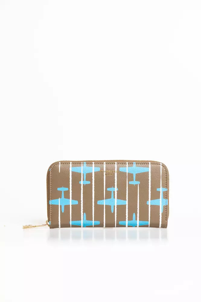 Trussardi Elegant Striped Zip Leather Wallet