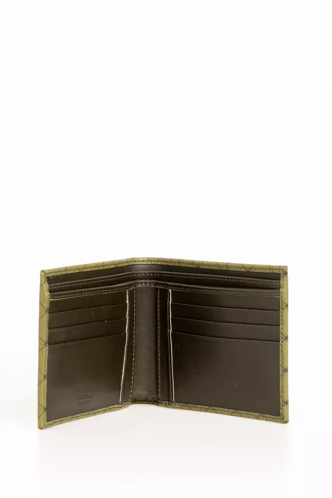 Trussardi Elegant Green Crespo Leather Monogram Wallet