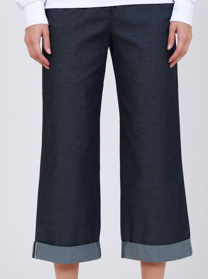 Love Moschino Chic Blue Cotton Trousers with Turn-Up Cuff
