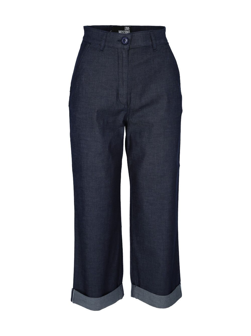 Love Moschino Chic Blue Cotton Trousers with Elegant Turn-Up