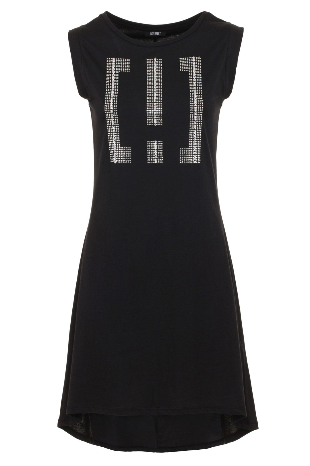 Imperfect Elegant Black Logo Cotton Dress
