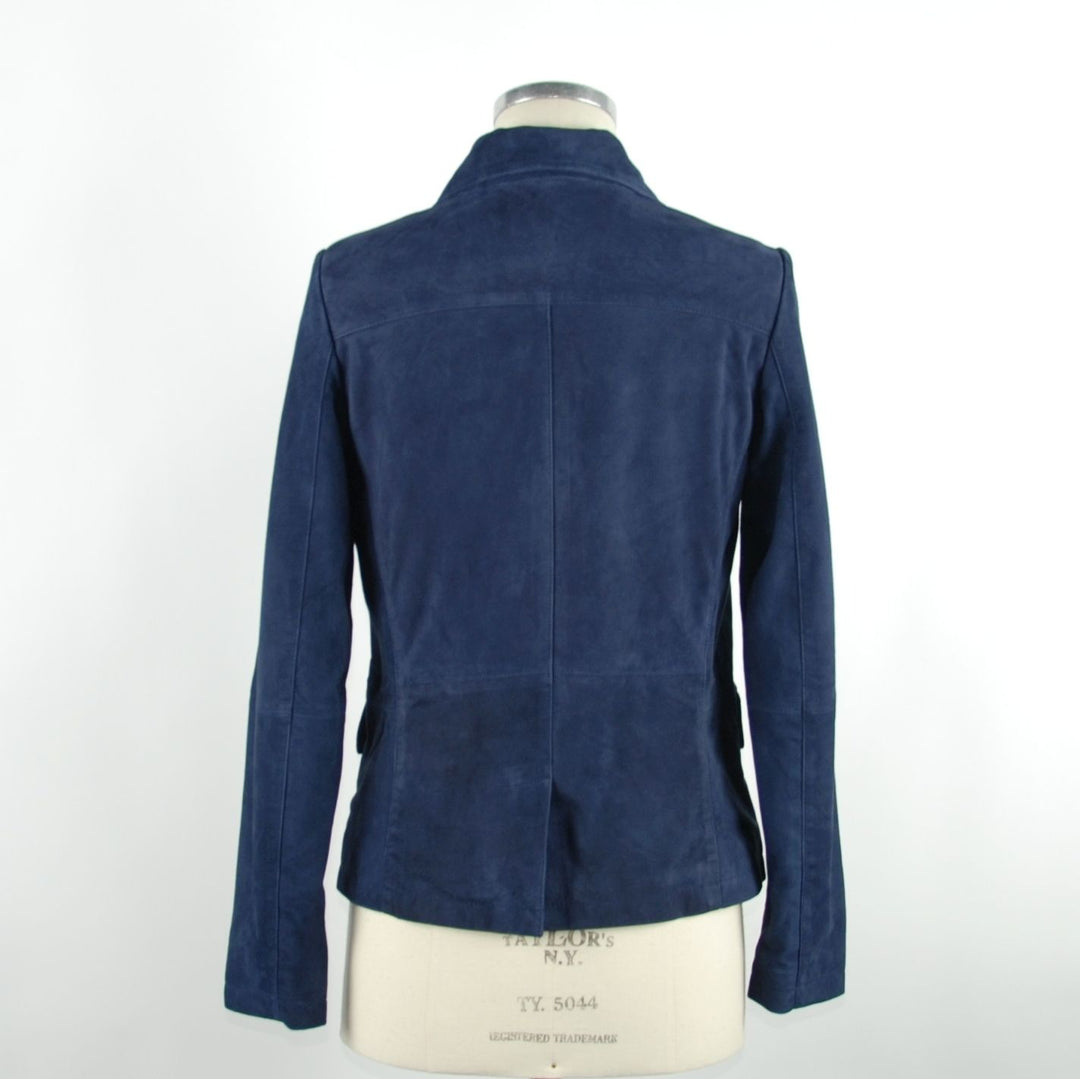 Emilio Romanelli Chic Blue Leather Elegance Jacket